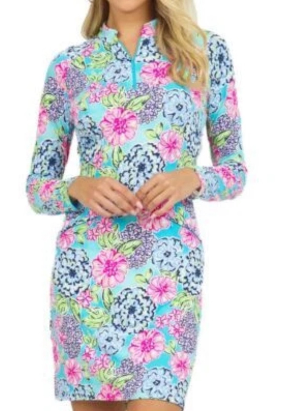 NEW Ibkul Larisa Long Sleeve Zip Mandarin Collar Dress Golf Polo Active Nylon